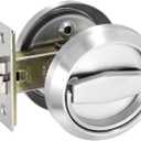 PATIKIL Round Recessed Door Lock, (Lock Length 3.5 Inch, Silver) (1 Set), Recessed Door Knob, Suit for - Walk-in Closet/Laundry Room/Corridor Door
