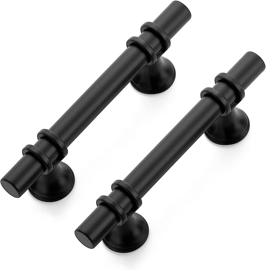 Ravinte 5 Pack 5 Inch Cabinet Pulls Kitchen Cupboard Handles with Round Base Matte Black Drawer Pulls Cabinet Handles 5" Length, 3" Hole Center