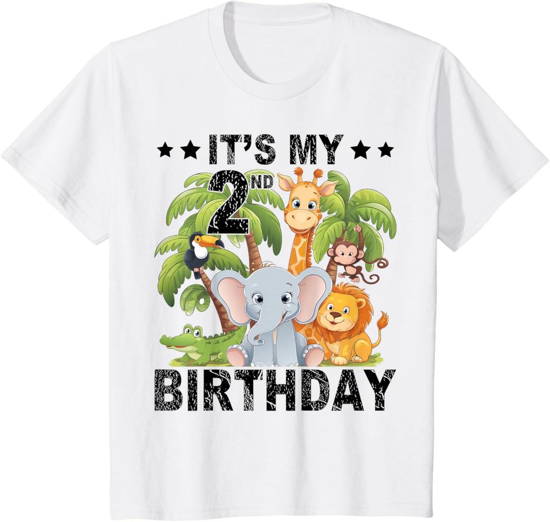 Kids It's My 2nd Birthday Zoo Safari Jungle Animals Theme Funny T-Shirt 2T