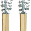 Pretty Jolly Wall Decor Eucalyptus Metal Planter Modern Boho Home Vase,Artificial Flowers Indoor Wall Sculpture for Living Room, Bedroom Greenery Set of 2 Gold