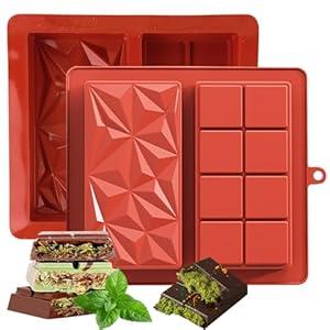LEBERY Deep Chocolate Bar Molds Dubai 1 Inch 2Pcs Thick Silicone Chocolate Molds, Stuffed Chocolate Candy Treats Bar Mould Large Break-apart Bar Mold for Filling Knafeh Pistachio, Wax Melt Mold