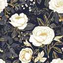 Vintage White Gold Floral Wallpaper Peel and Stick Dark Blue Leaf Contact Paper 17.5" x 393.7" Vinyl Waterproof Self Adhesive Boho Botanical Wall Mural for Cabinet Drawer Walls Room (Navy,White,Gold)