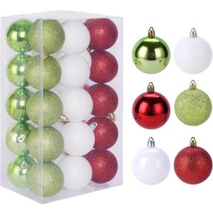 30ct Christmas Ball Ornaments, 2.36" Shatterproof Christmas Tree Decorations, Perfect Hanging Ball for Indoor/Outdoor Holiday Party Decor(Red, Green & White)
