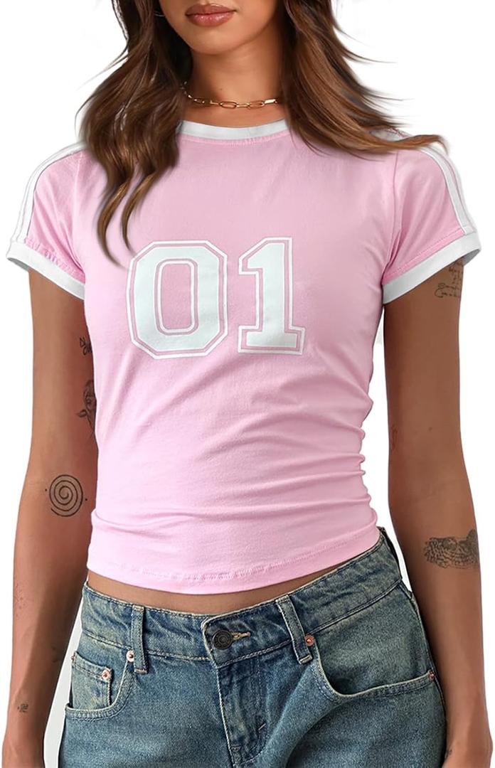 Imily Bela Womens Y2k Baby Tees Crop Letter Print T Shirt (M)
