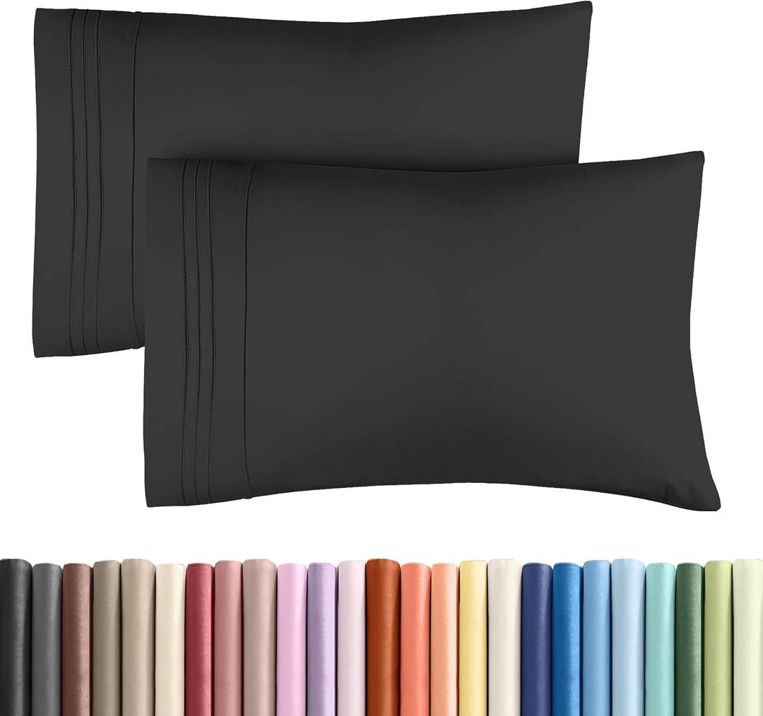 Queen Pillow Cases Set of 2 - Ultra Soft Hotel Quality Pillowcase Covers - Comfy, Cozy & Wrinkle Free - Shrinkage, Stain and Fade Resistant - Machine Washable Pillow Protectors - 2 Piece Set - Black