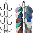 Hat Organizer for Closet, Collapsible Caps Rack with 10 Rotatable Large Hooks, Holds Up to 40 Baseball Caps, Metal Space Saving Hat Hanger for Display, Storage and Closet Organizers, Black