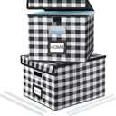 Huolewa Decorative Collapsible File Storage Organizer Boxes with Lids, Hanging Filing & Storage Boxes for Office/Decor/Home, Filing System for File and Folders Storag - (Black & White Lattice)