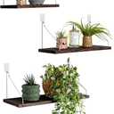 MITIME Floating Shelves Set of 3 Rustic Solid Wood Floating Shelf Wall Storage Shelves for Living Room, Bedroom, Bathroom, Kitchen Laundry, Office.no Drill Shelf.(Retro Color L+M+S)