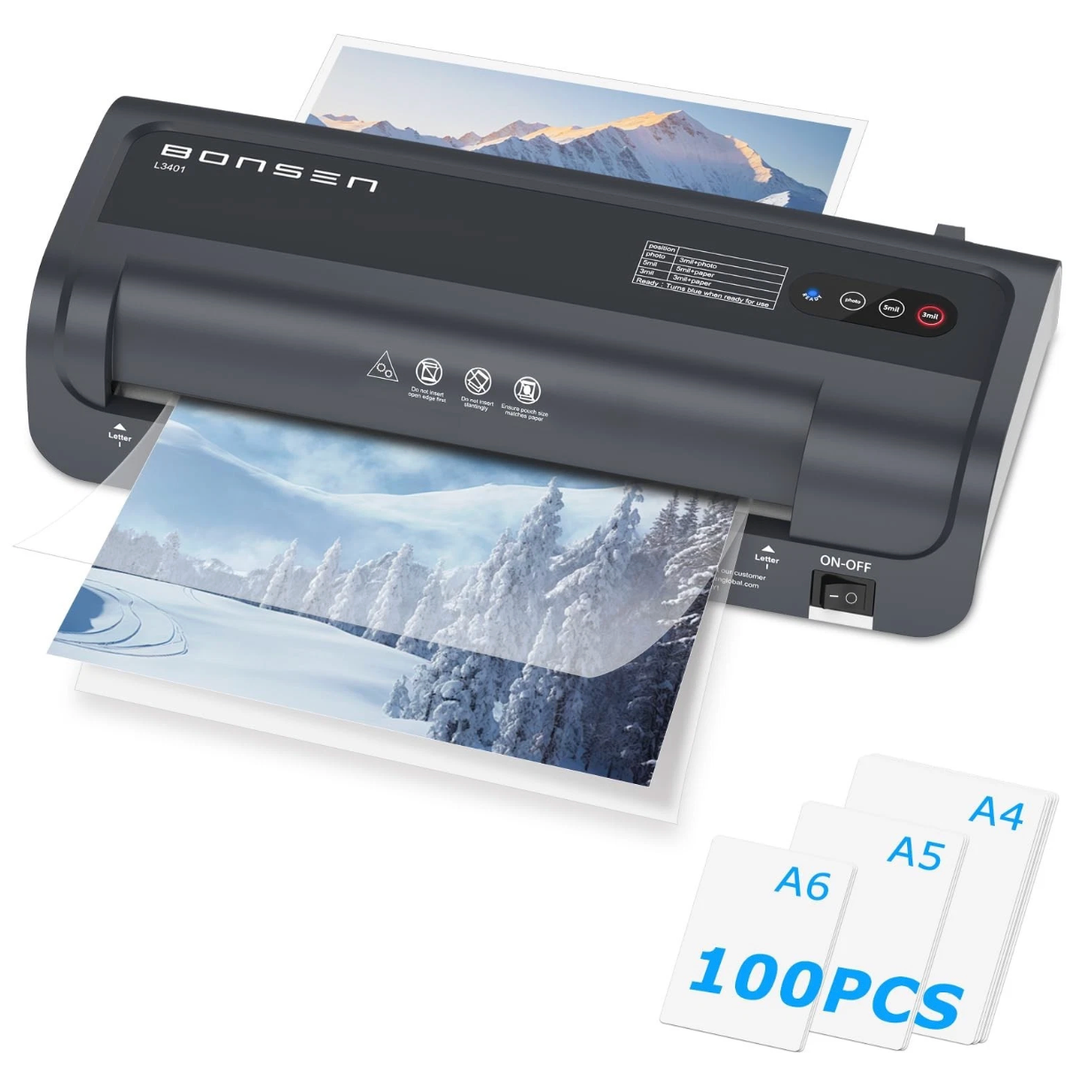 BONSEN A4 Laminator Machine, 9.33 Inch Thermal Laminator With Never Jam Technology, 100 Laminating Sheets, Laminates Photos Cards Documents, 4 In 1 Personal Laminators For Teachers Home Office School