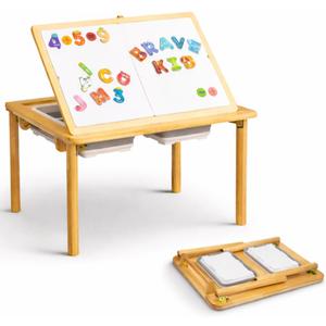 Montessori Sensory Table & Art Easel for Kids & Toddlers | Folding Extendable Legs & Storage Bins, Magnetic Boards & Tiles, Light Box Included | Space-Saving Indoor/Outdoor Play