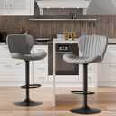 Shintenchi Bar Stools Set of 2 Modern Swivel Bar Chairs, Counter Height Faux Leather Metal Barstools, Upholstered Island Chairs with Back and Footrest, Gray