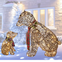 Lighted Polar Rattan Bear Family 2PCS - HOYECHI Large All-Weather Light Up Outdoor Christmas Décor for Front Yard and Lawn with 140 LED Lights, Zip Ties, and Ground Stakes