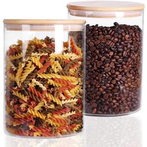 Set of 2 Glass Flour Container with Airtight Bamboo Lid, Large Food Jar with Wooden Lid for Storage Flour, Sugar, Cookies, Rice, Coffee Beans(3L)