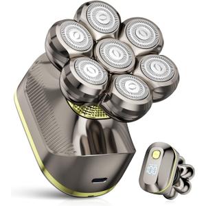 7D Head Shavers for Bald Men, Smooth Electric Razor for Head & Face, IPX7 Waterproof Wet/Dry Head Shaver, 5-in-1 Grooming Kit for Home & Travel, 120 Min, Gifts for Father's Day-Gunmetal Gold