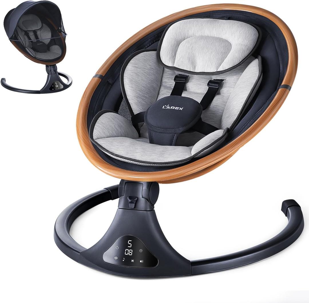 LAREX Baby Swing to Toddler Electric Infant Swing Portable for Newborn Boy Girl, 5 Sway Speeds with Remote Control, 12 Preset Melodies and Bluetooth, 0-6 Months Max 20 Lbs (Gray)