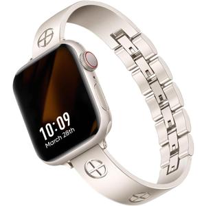 Missair Compatible with Apple Watch Band 38mm 40mm 41mm 42mm 44mm 45mm 46mm 49mm, Stainless Steel Metal Strap Women Dressy Bracelet Wristband for iWatch Series 11 10 9 8 7 6 5 4 3 2 1 SE Ultra (Starlight)