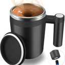 Self Stirring Mug,Rechargeable Auto Magnetic Coffee Mug with 2Pc Stir Bar,Waterproof Automatic Mixing Cup for Milk/Cocoa at Office/Kitchen/Travel 14oz Best Gift - Black
