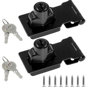 2 Packs 2.5 Inch Hasp Lock With Keys, Stainless Steel Latch, Twist Knob Keyed Locking for Cabinet Small Door, Flat Black