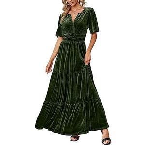 Amegoya Women's Velvet Short Sleeve V Neck Formal Wedding Guest Maxi Dresses Fall Evening Party Long Dresses, XL Amegoya Women's Velvet Short Sleeve V Neck Formal Wedding Guest Maxi Dresses Fall Evening Party Long Dresses, XL