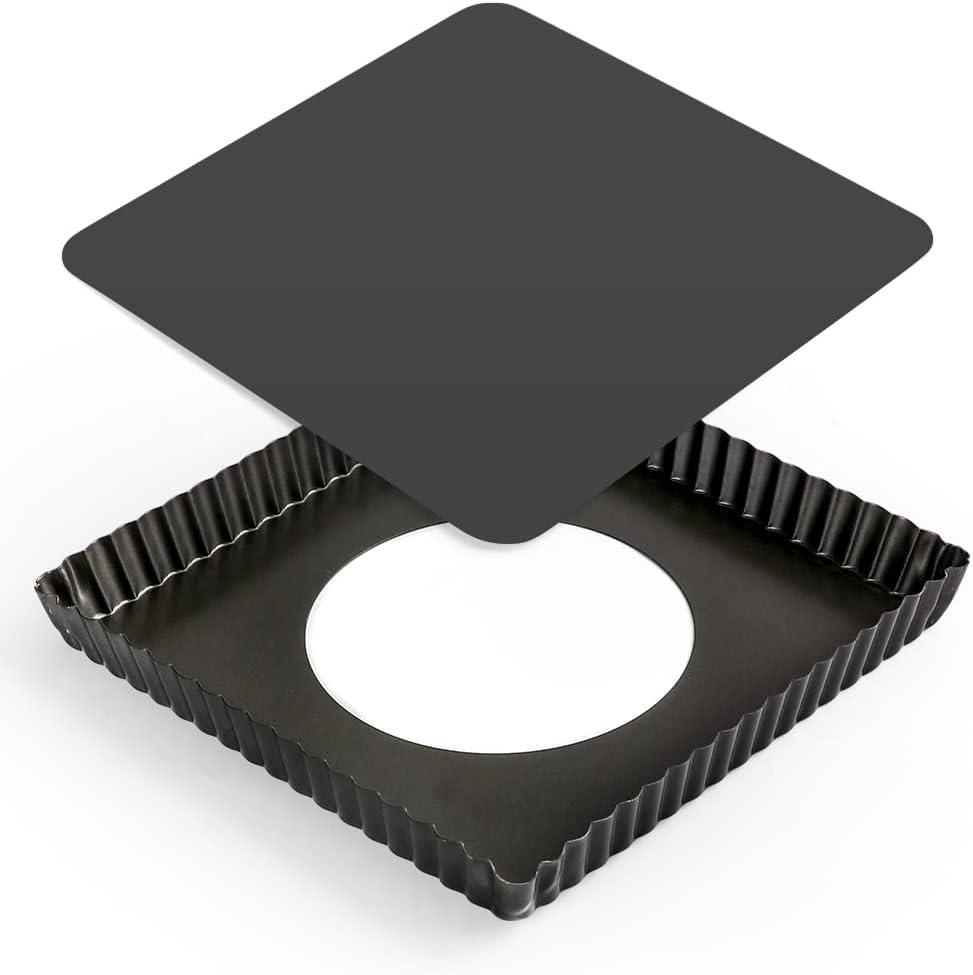 Square Pie Pan Nonstick Tart Pan With Removable Bottom Heavy Duty Carbon Steel Fluted Quiche Pan Tart Mold for Baking Mousse Cakes Dessert,8.2 x 1-Inch