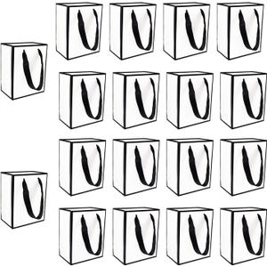 TKSBAG 50 PCS Small Black White Gift Bags with Handles, 6.5 * 5 * 3 Inch Thank You Bags Bulk for Baby Shower, Bridal Shower, Wedding, Party Favors, Thanksgiving, Christmas