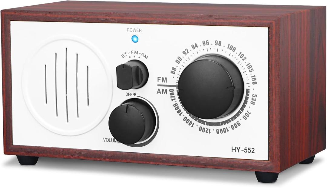 Vintage Wood AM FM Bluetooth Speaker Radio Plug in Wall, Elegant and Retro Design, Old Fashion Radio Bluetooth Speaker with Aux in, Headphone Jack for Home, Office, Kitchen, Gift
