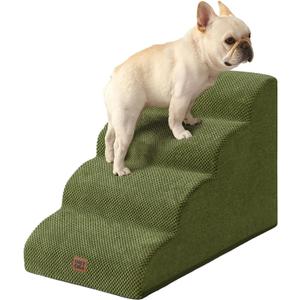 EHEYCIGA Curved Dog Stairs Ramp for High Beds 19.7" H, 4-Step Dog Steps for Small Dogs and Cats, Pet Stairs for High Bed Climbing, Non-Slip Balanced Pet Step Indoor, Olive Green