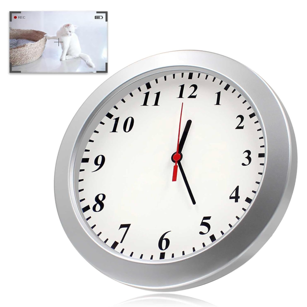 HKFUG 1080P HD Mini Camera Wall Clock Cameras with Motion Detection Indoor Security Hidden Cam Pet Camera for Home/Office, No WiFi