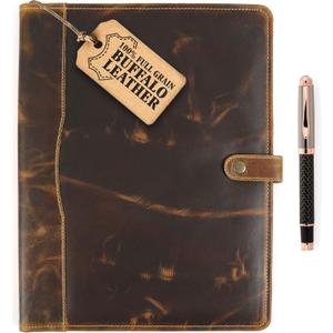 Leather Portfolio, Leather Binder with Pen, Resume Organizer & Padfolio for Men and Women | Business Portfolio with Card Holder & Document Organizer (Antique Brown)