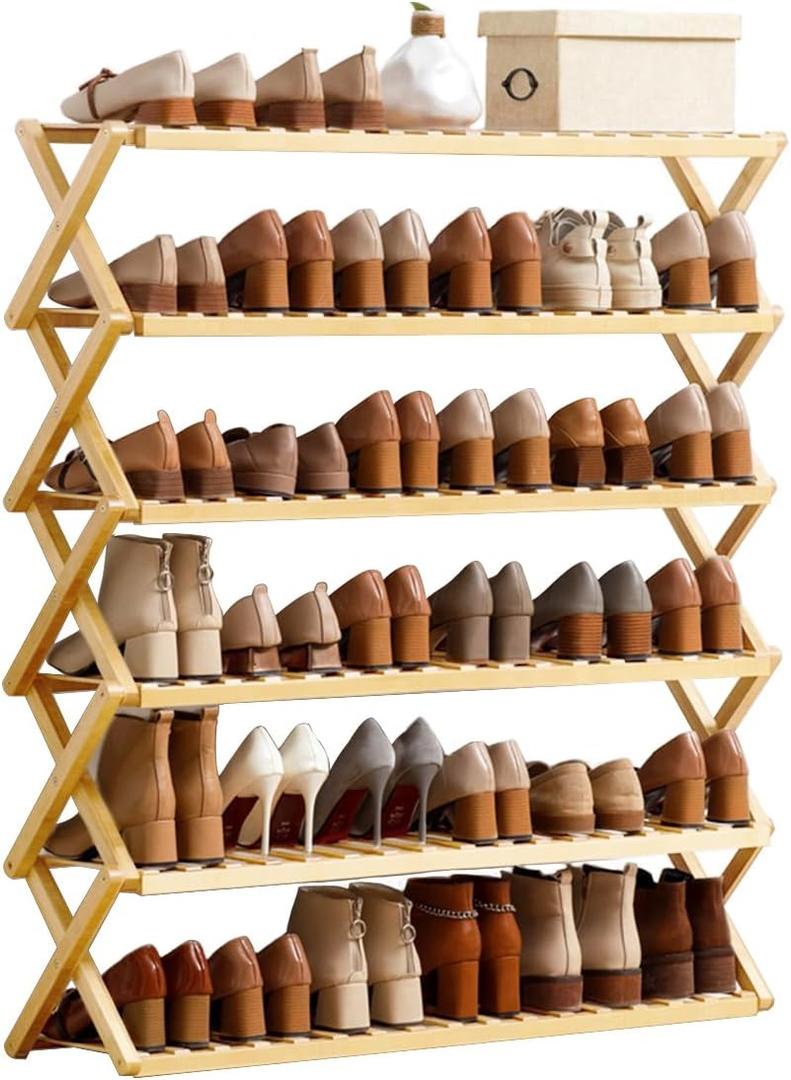 6-Tier Bamboo Shoe Rack Organizer - Freestanding for Entryway, Hallway, Wardrobe - Holds 24 Pairs of Shoes
