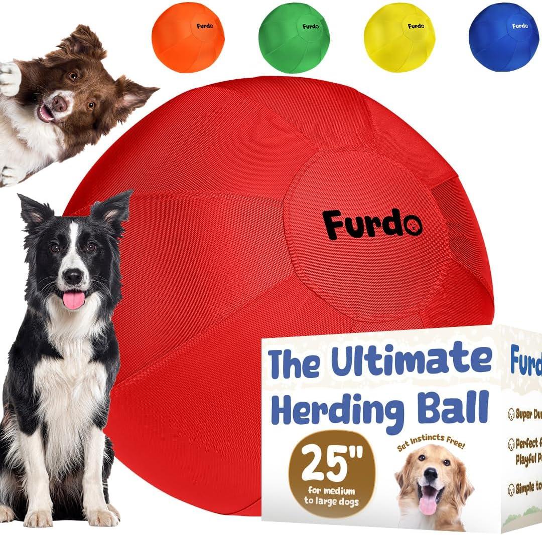 Furdo 25" Herding Ball for Dogs, for Australian Shepherd, for Cattle, for Border Collie, for Blue Heelers & Other Medium to Large Dogs, Herding Dog Ball, Herding Dog Toys, Horse Ball - Red