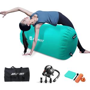 AKSPORT Air Roller Gymnastics Air Barrel for Backbends and Back Handsprings Exercise Training with Electric Air Pump for Home Use/Yoga/Cheerleading/Tumbling/Back Walkovers (47inx29.5inDiam), Green)