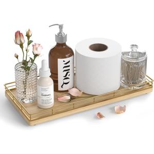 Oak Bathroom Toilet Tank Tray, 13" Wood Back of Toilet Paper Storage Tank Topper Basket, Vanity Tray for Perfume Makeup Candle Toiletry Organizer for Kitchen Coffee Table Natural Tray Decor (13" x 6.5" x 1.5")