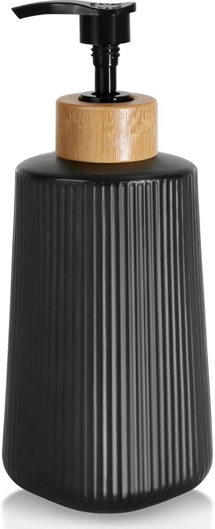 Glass Soap Dispenser, Thickened Glass Hand Soap Dispenser for Bathroom, Kitchen Dish Washing Liquid Bottles, Shampoo and Conditioner Bottles, Modern Farmhouse Style, (Black, Set of 1, 12oz)