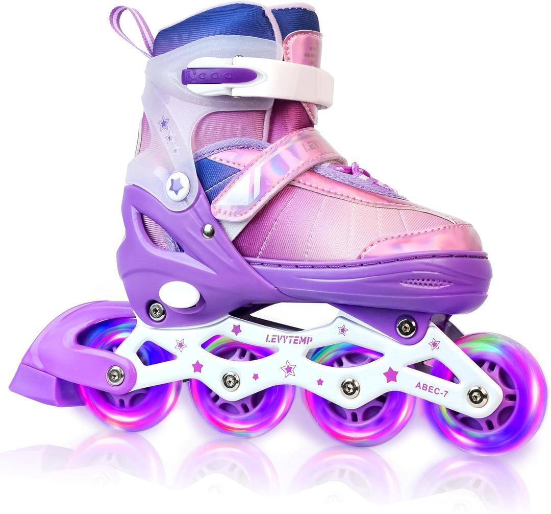 Kids Adjustable Inline Skates for Girls Boys and Adults, Blades Skate with Outdoor All Light Up Wheels for Beginner Youth Women (Small(US 10C-12.5C) Little Kids, Purple)