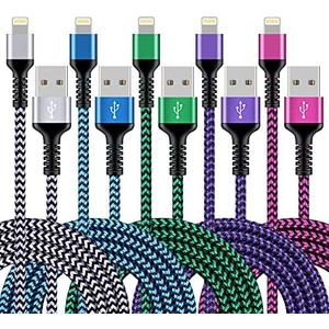 iPhone Charger [5Pack/6ft], Long Braided Lightning Cables, Fast Charging Power Adapter Cargador Cords for iPhone 14/13/12 Pro Max/12Pro/11 Pro Max/SE/XS/XR/8/7/6S Plus, iPad mini Air Pod Color Wire