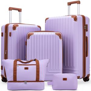KUNEL Expandable 5 Piece Luggage Sets with Detachable Spinner Wheels and TSA Lock, Unisex Hardside ABS Suitcase Set, Hardshell Lightweight Waterproof Travel Hard Case Suitcases with Wheels, Purple