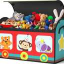 YOHOOLYO Toy Storage Organizer for Kids, 28.3x12.6x17.3 Large Sturdy Flip-Top Toy Box with Fabric Lid & Handles, Cute Train Design Toy Chest Bin Box Baskets for Playroom, Nursery, Boys, Girls