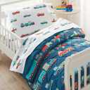 Wildkin 4-Piece Toddler Bed in a Bag  Cotton Comforter, Sheets & Pillowcase for Cozy Cuddles - Transportation