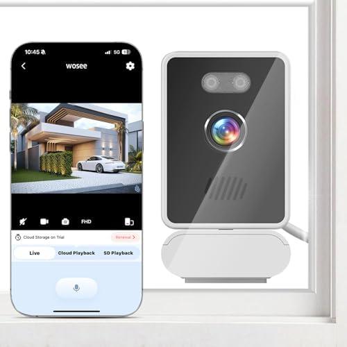 5MP 2K Window Camera,2.4GHz & WiFi Indoor Cameras for Home Security,Dog Camera with Mounting Sticker Al Color Night Vision,Person & Motion Detection, (White)