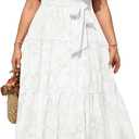 Plus Size Chiffon Off The Shoulder Maxi Long Floral Summer Casual Beach Boho Sundress Women 2024 (White)