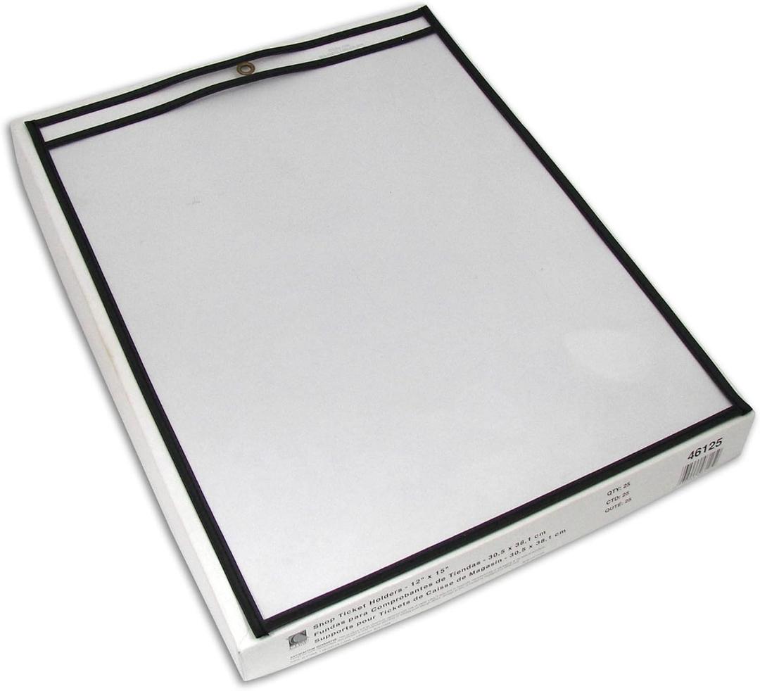 C-Line Stitched Shop Ticket Holders, Both Sides Clear, 12 x 15 Inches, 25 per Box (46125)