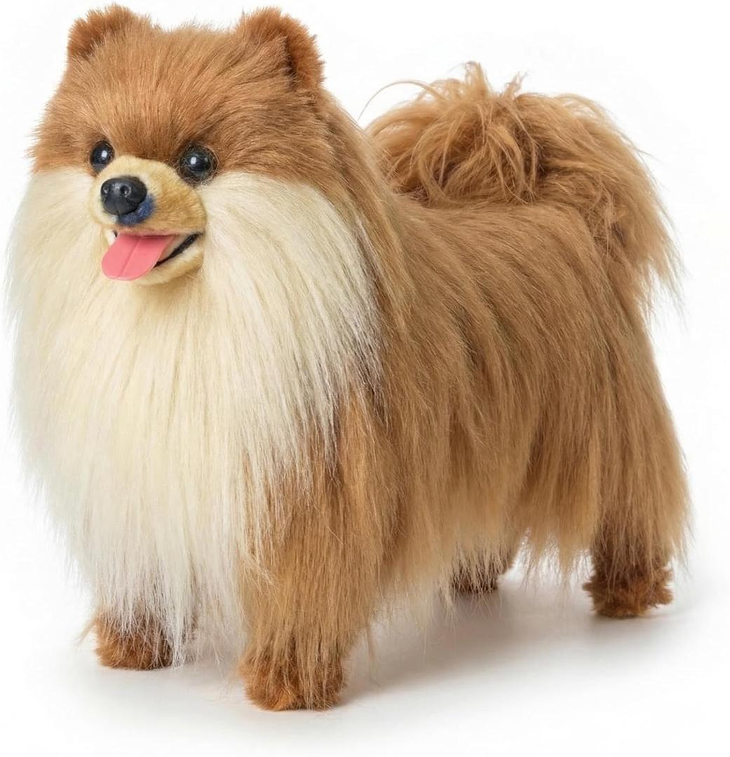 Lifelike Pomeranian Stuffed Animal - 13.8" Realistic Plush Dog Toy with Grooming Kit & Gift Box, Soft Cuddly Puppy Companion for Kids and Dog Lovers - Home Decor & Heartwarming Birthday Gift