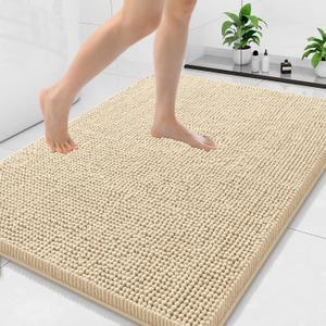 Arotive Bathroom Rugs 40x32, Extra Soft Absorbent Shaggy Chenille Bath Rugs, Machine Washable Rubber Backing Non-Slip Bath Mats for Bathroom Floor Tub and Shower, Home Decor Accessories, Beige