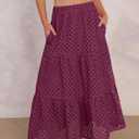 ANRABESS Womens Boho Maxi Skirts,Tiered Eyelet High Waist, Flowy & A-Line for Beach Vacation,Versatile Summer Long Skirt (Red, M)