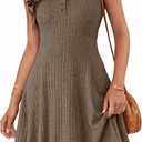 Lazysmile Summer Sleeveless Dresses for Women Crewneck Button Down Ribbed Knit A Line Casual Short Dress, XL