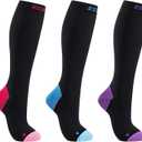 Men & Women's Compression Socks 20-30mmHg 3 Pairs for Nurses,Pregnancy,Travel,Running,Athletic,Cycling (Black/Pink+black/Blue+black/Purple)