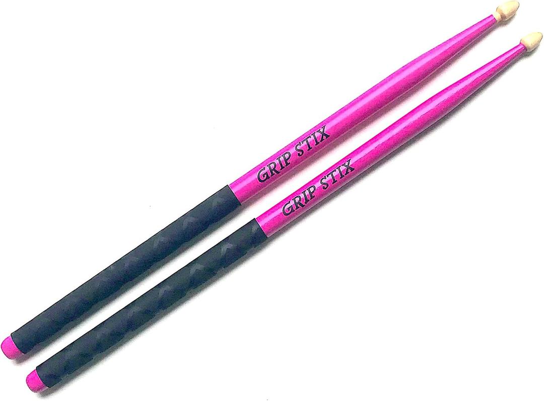 15" Long PINK with Black NON-SLIP Grip Drumsticks -Ideal for All Drumming; Cardio, Fitness, Aerobic & Workout Exercises
