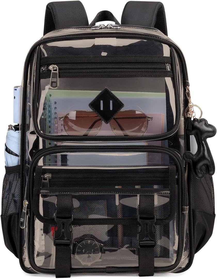 Sisipoet Clear Backpack for School, PVC Clear Bookbag Heavy Duty Transparent Backpack for Stadium Events See Through Bag