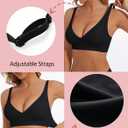 Deep V Bra Low Cut Sexy Push Up Bralettes for Women Padded Comfy Smoothing Wireless Lifting Bras Seamless Bralette (Black, L)